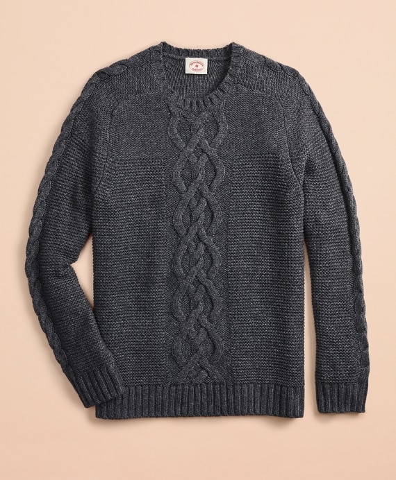 Textured Cable-Knit Crewneck Sweater