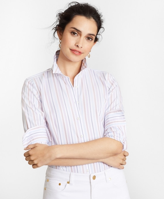 Petite Non-Iron Tailored-Fit Striped Supima® Cotton Dobby Shirt