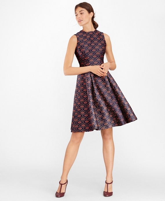 Floral Jacquard Pleated Dress