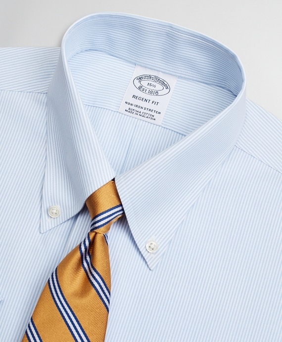 Stretch Regent Fitted Dress Shirt, Non-Iron Poplin Short-Sleeve Fine Stripe