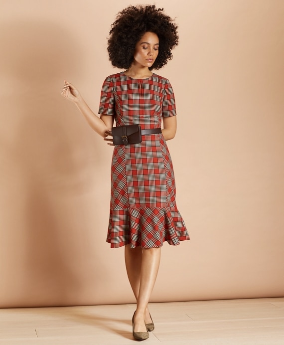 Plaid Flounce-Hem Dress