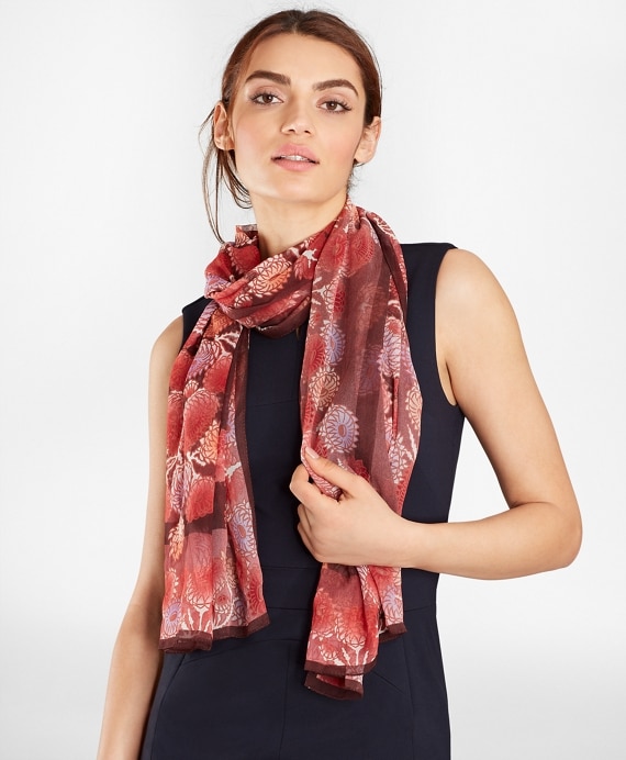 Floral-Print Silk Chiffon Oblong Scarf