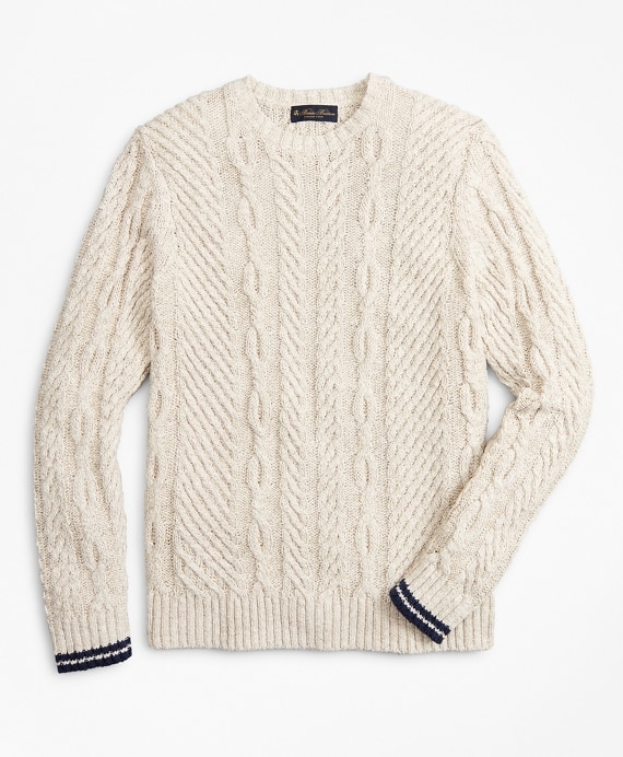 Cotton and Linen Cable Crewneck Sweater