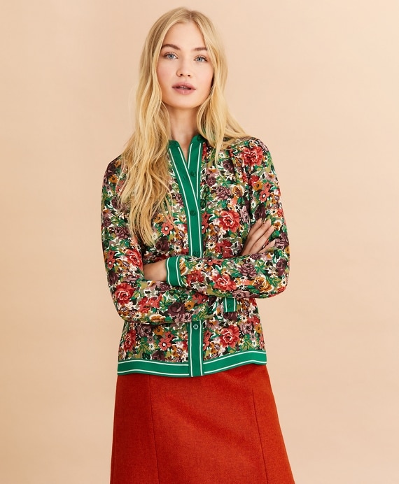Floral-Print Crepe Blouse