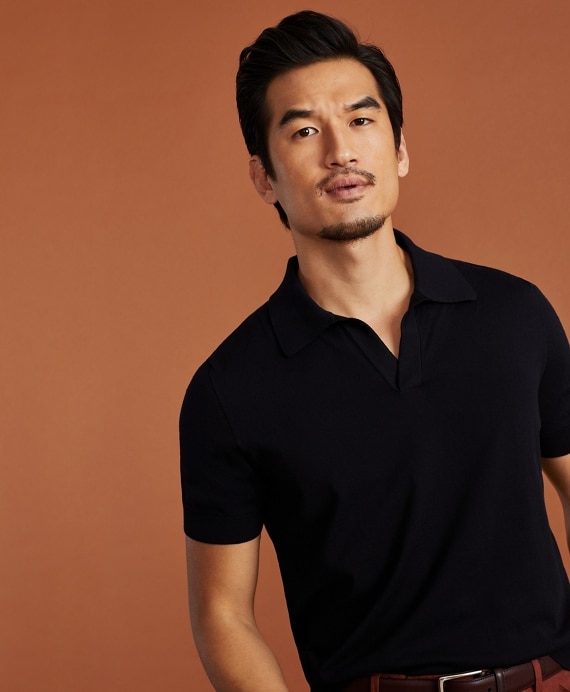 Golden Fleece® 3-D Knit Fine-Gauge Buttonless Sea Island Cotton Polo Sweater