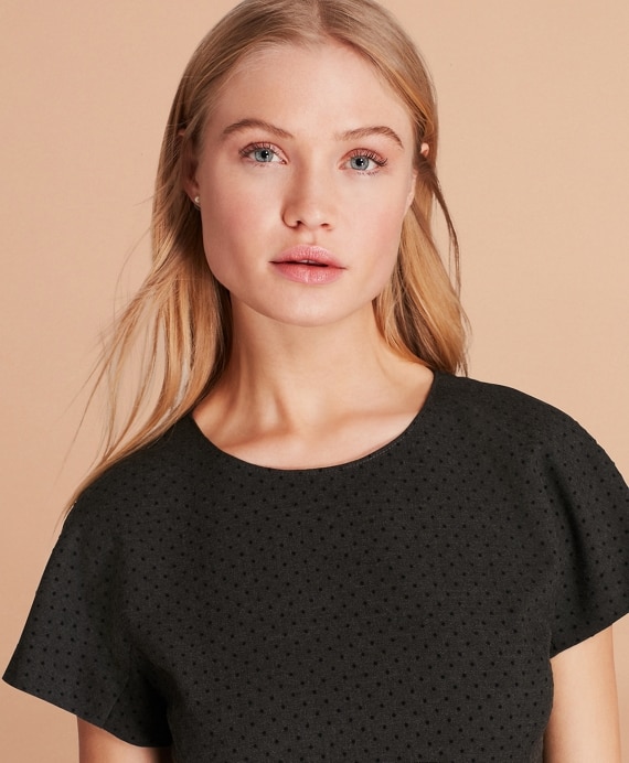 Flocked Polka Dot Twill A-Line Dress