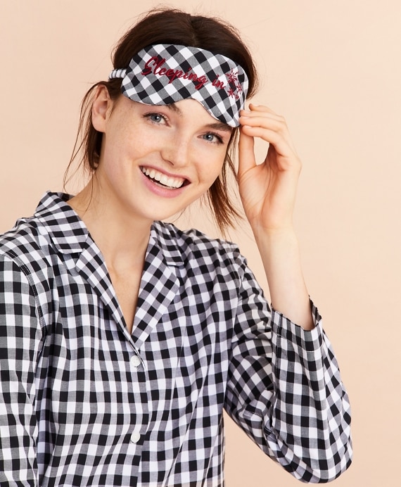 Scalloped Gingham Cotton Pajama & Eye-Mask Set