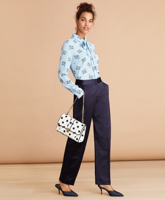 Floral-Print Bow-Neck Crepe Shirt