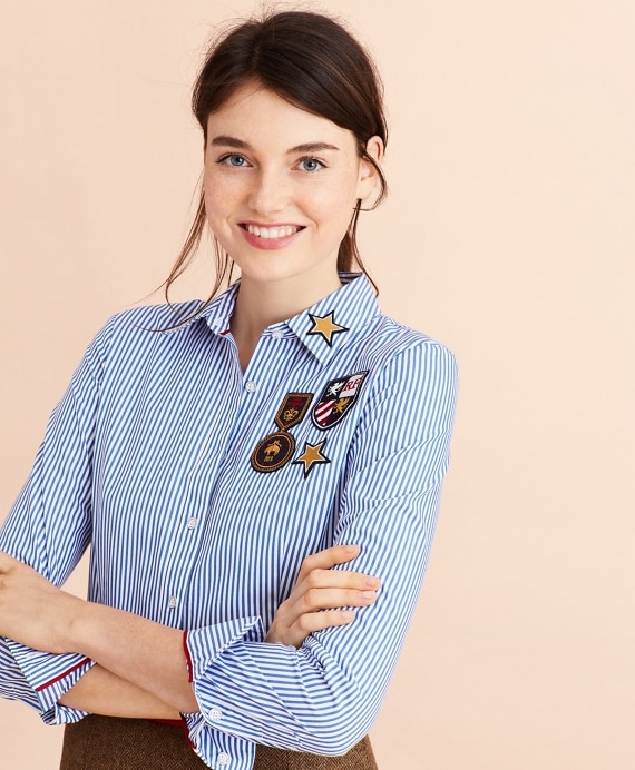Striped Cotton Logo-Patch Shirt