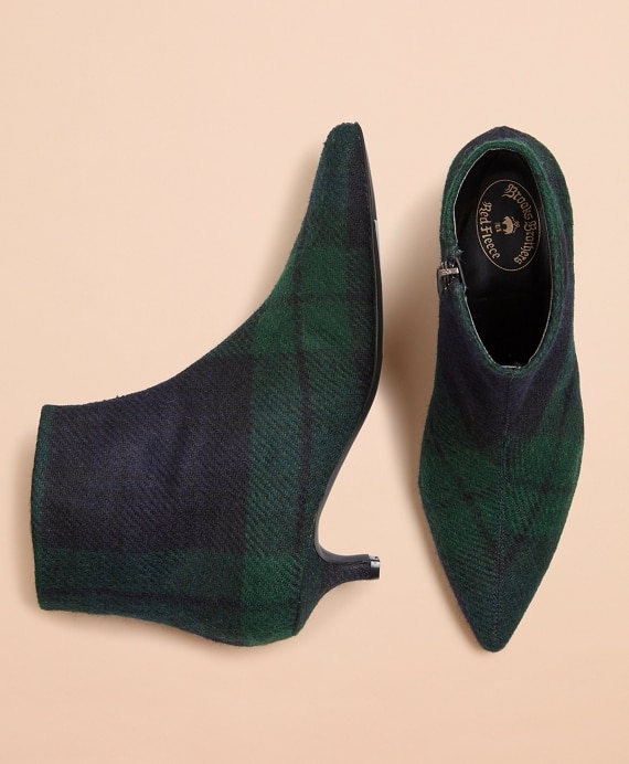 Black Watch Tartan Wool Kitten-Heel Ankle Boots