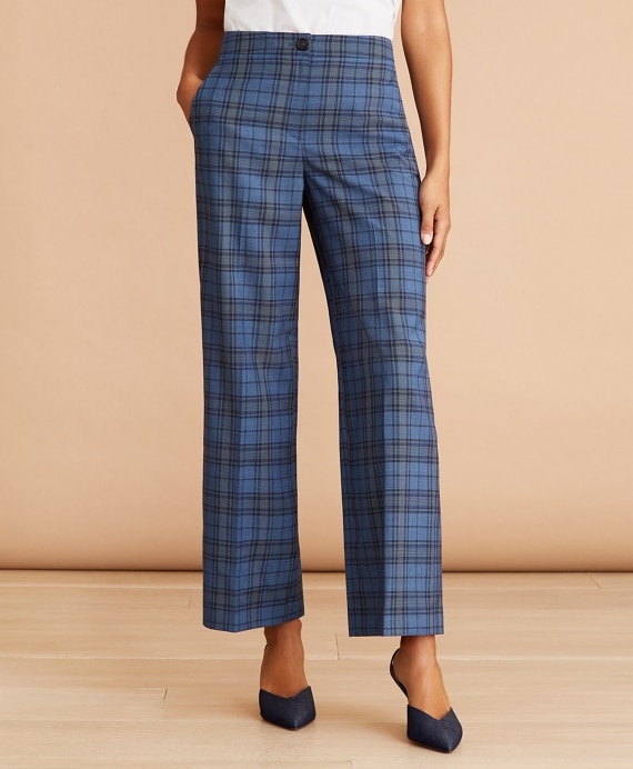 Tartan Wool Cropped Wide-Leg Pants