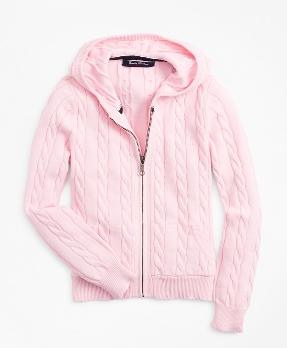 Girls Full-Zip Cotton Cable Hooded Sweater