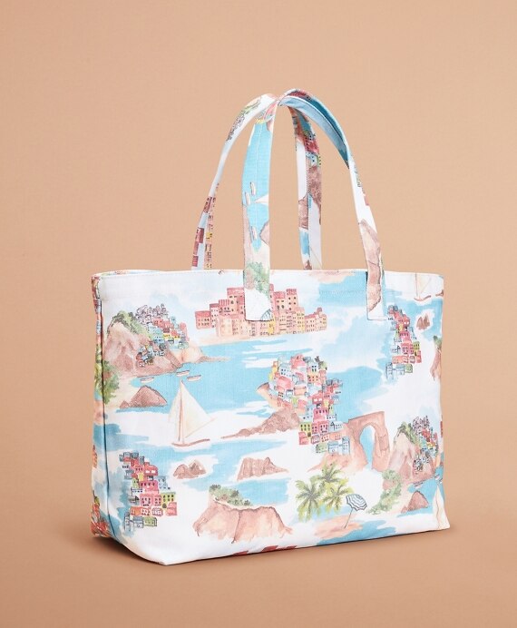 Tropical-Print Canvas Tote Bag