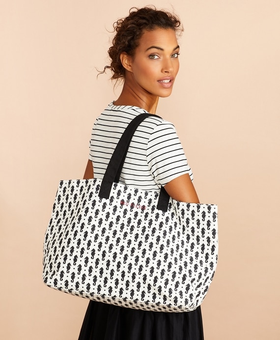 Seahorse-Print Canvas Tote Bag
