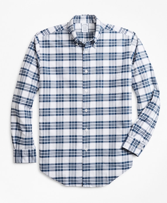 Regent Fit Oxford Blue and White Plaid Sport Shirt