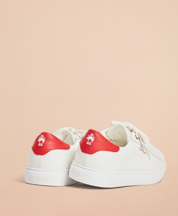 Tonal Red Fleece Leather Sneakers