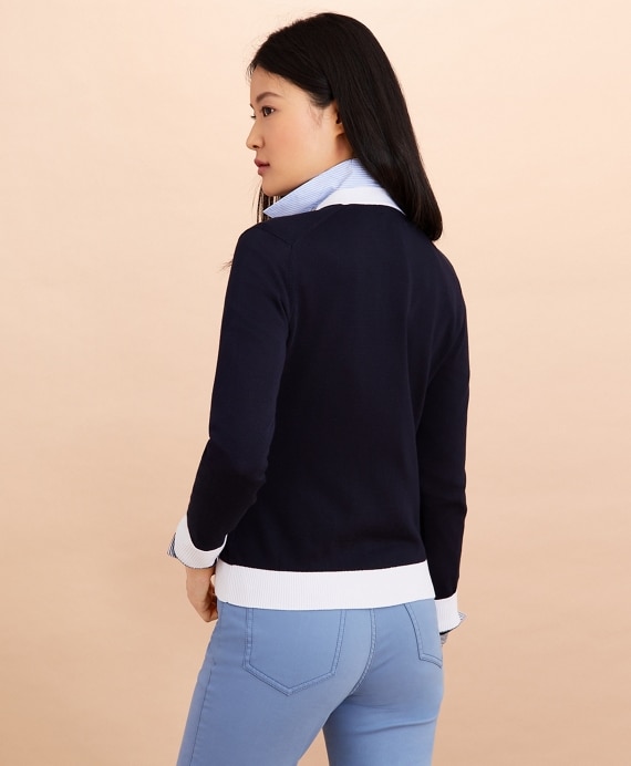 Contrast-Trim Cotton-Blend Cardigan