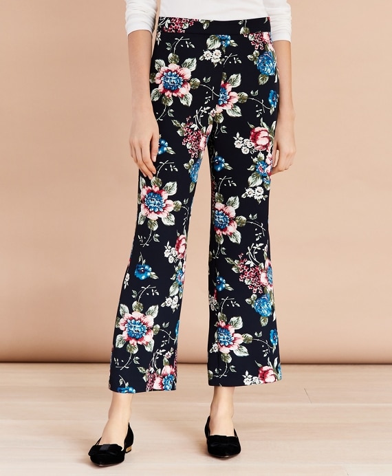 Floral-Print Cropped Wide-Leg Pants