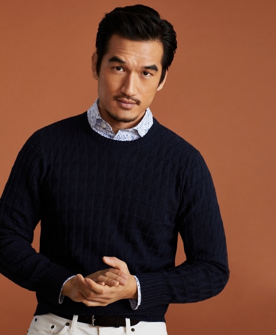 Golden Fleece® 3-D Knit Fine-Gauge Cashmere-Silk Textured Crewneck Sweater