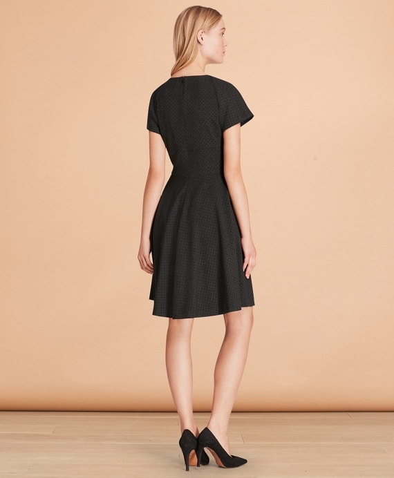 Flocked Polka Dot Twill A-Line Dress