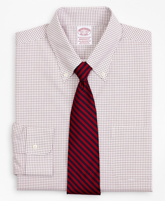 Stretch Madison Classic-Fit Dress Shirt, Non-Iron Poplin Button-Down Collar Small Grid Check