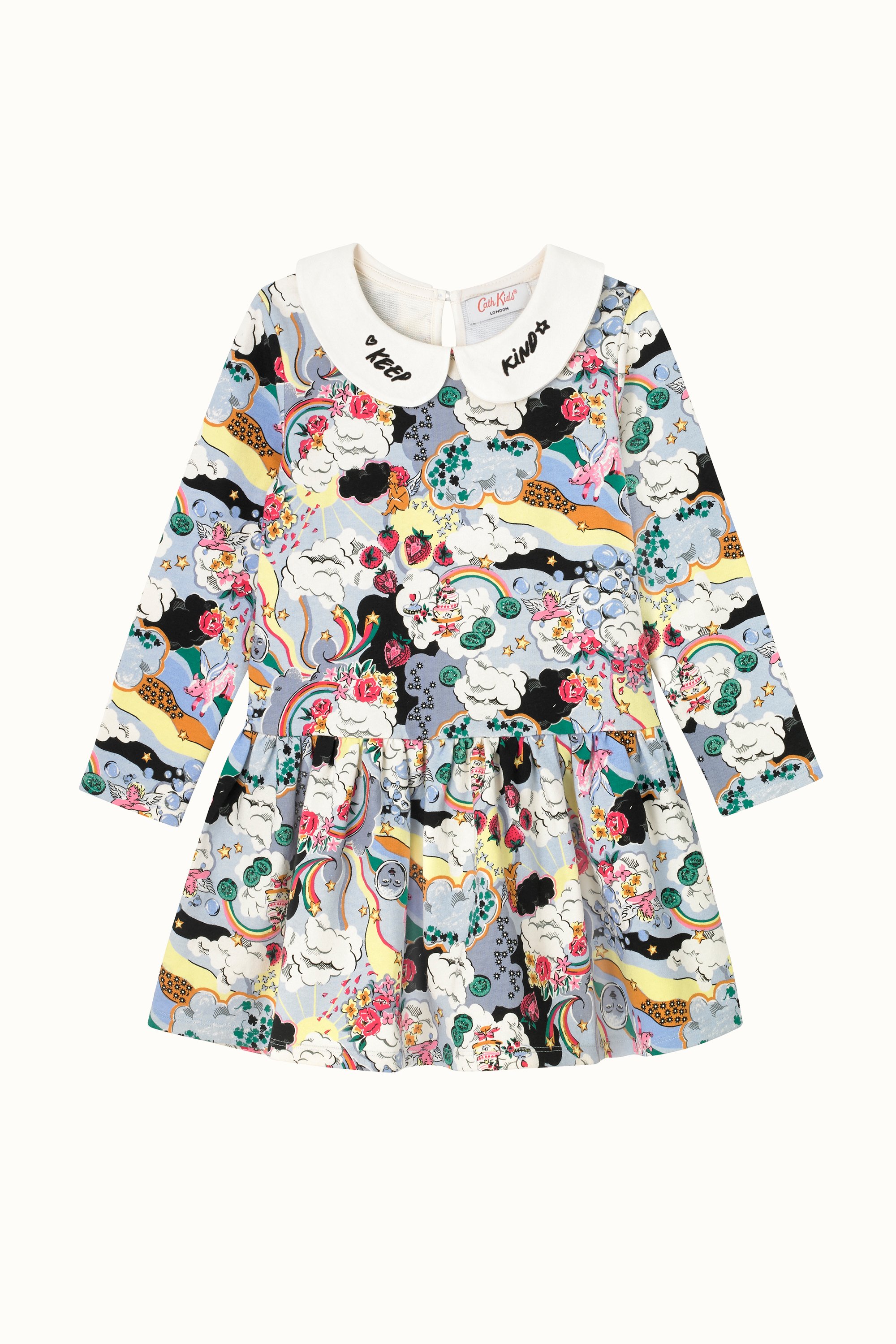 Self Care Ditsy Long Sleeve Collar Sweat Dress (2-10 Years)