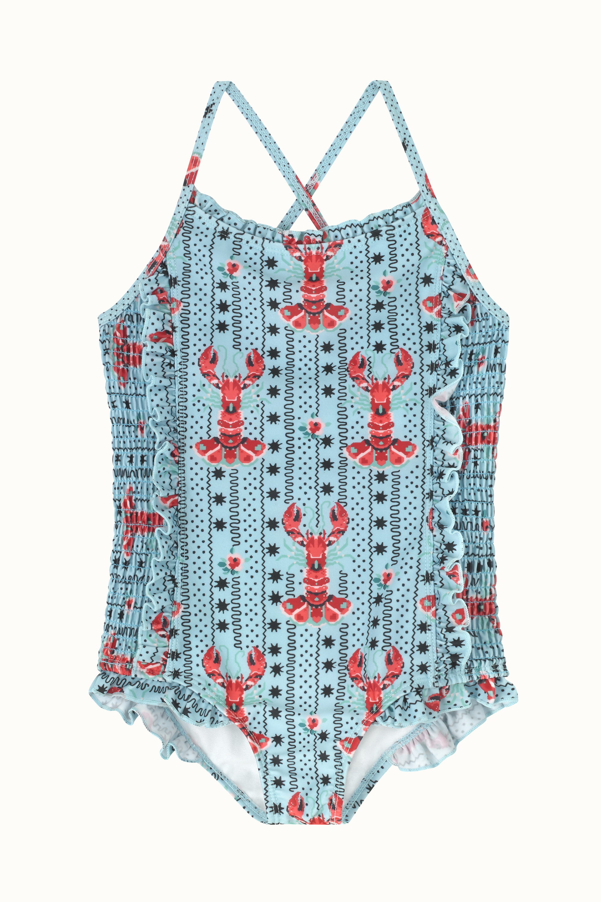 Lobster & Rose Printed Cross Back Swimsuit (1-10 Years)