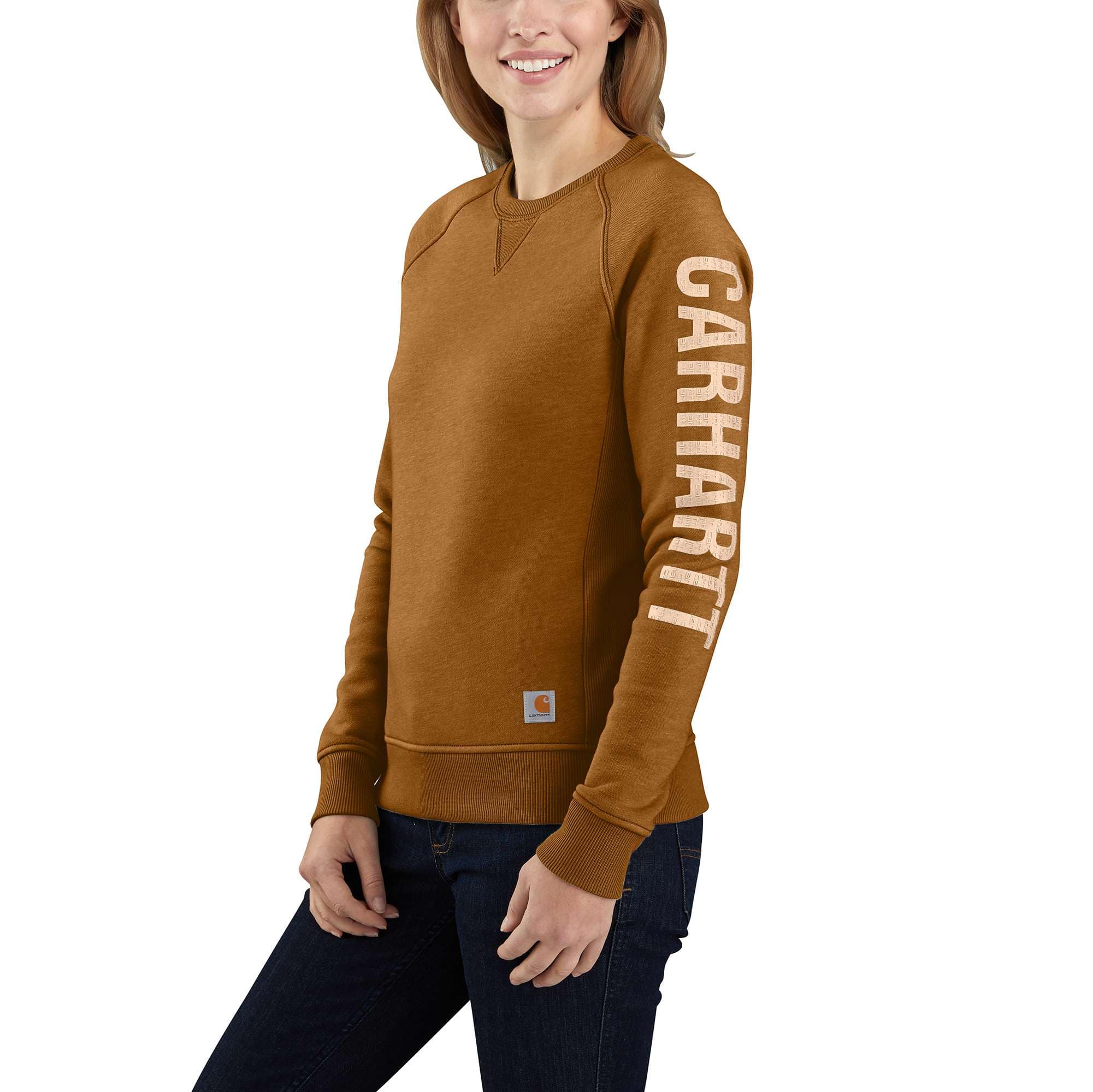 Women's Relaxed Fit Midweight Crewneck Block Logo Sleeve Graphic Sweatshirt