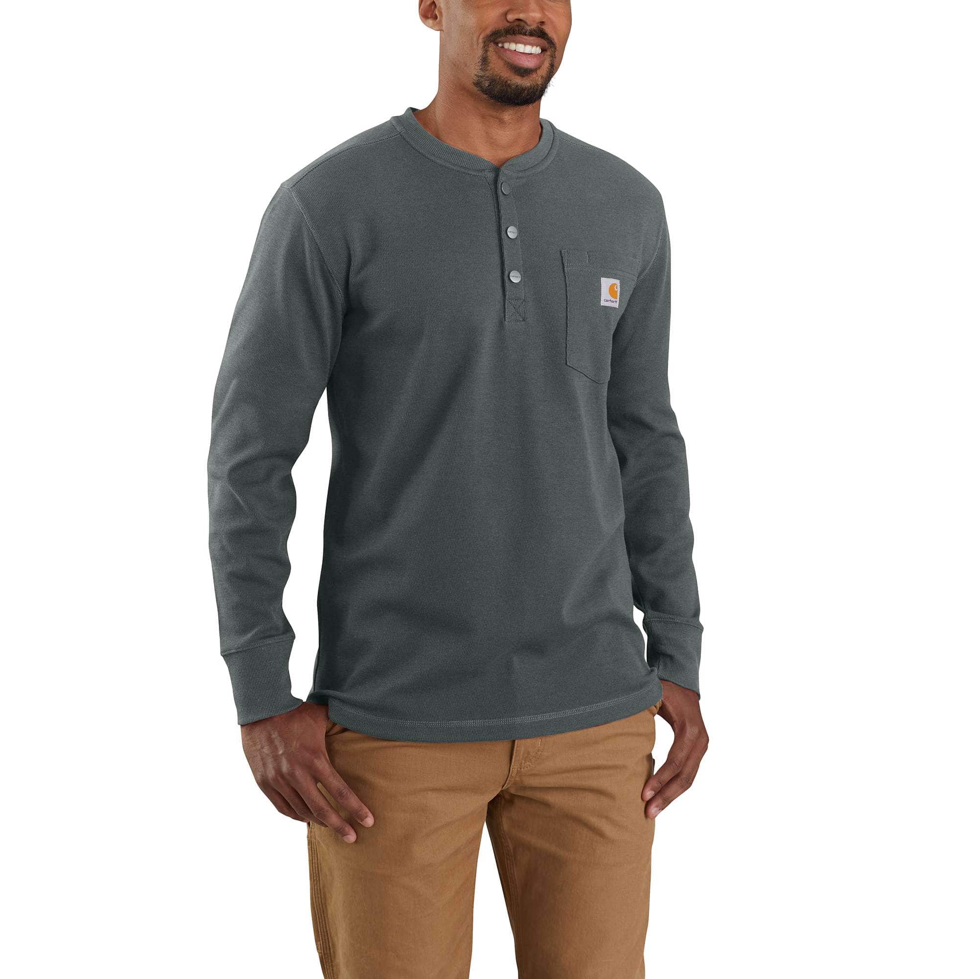 Relaxed Fit Heavyweight Long-Sleeve Henley Pocket Thermal Shirt