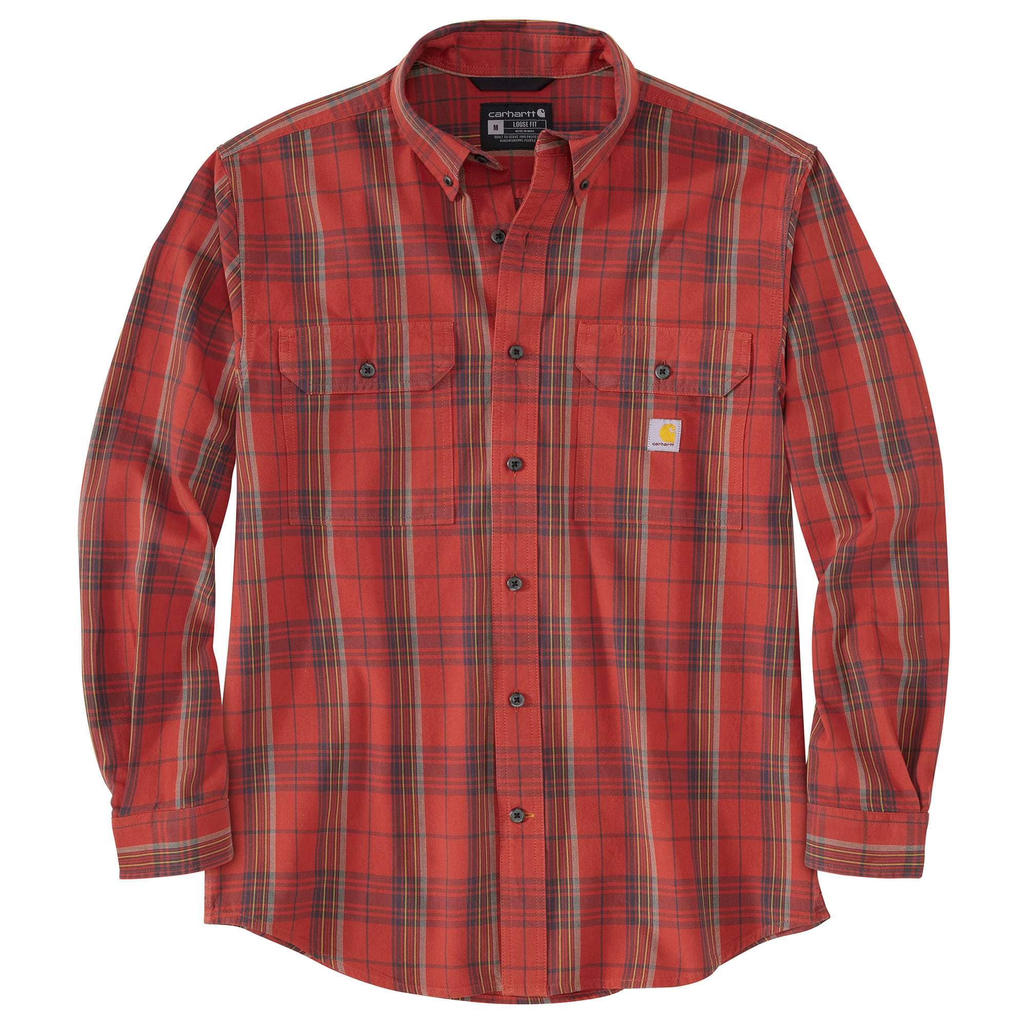 Loose Fit Midweight Chambray Long-Sleeve Plaid Shirt