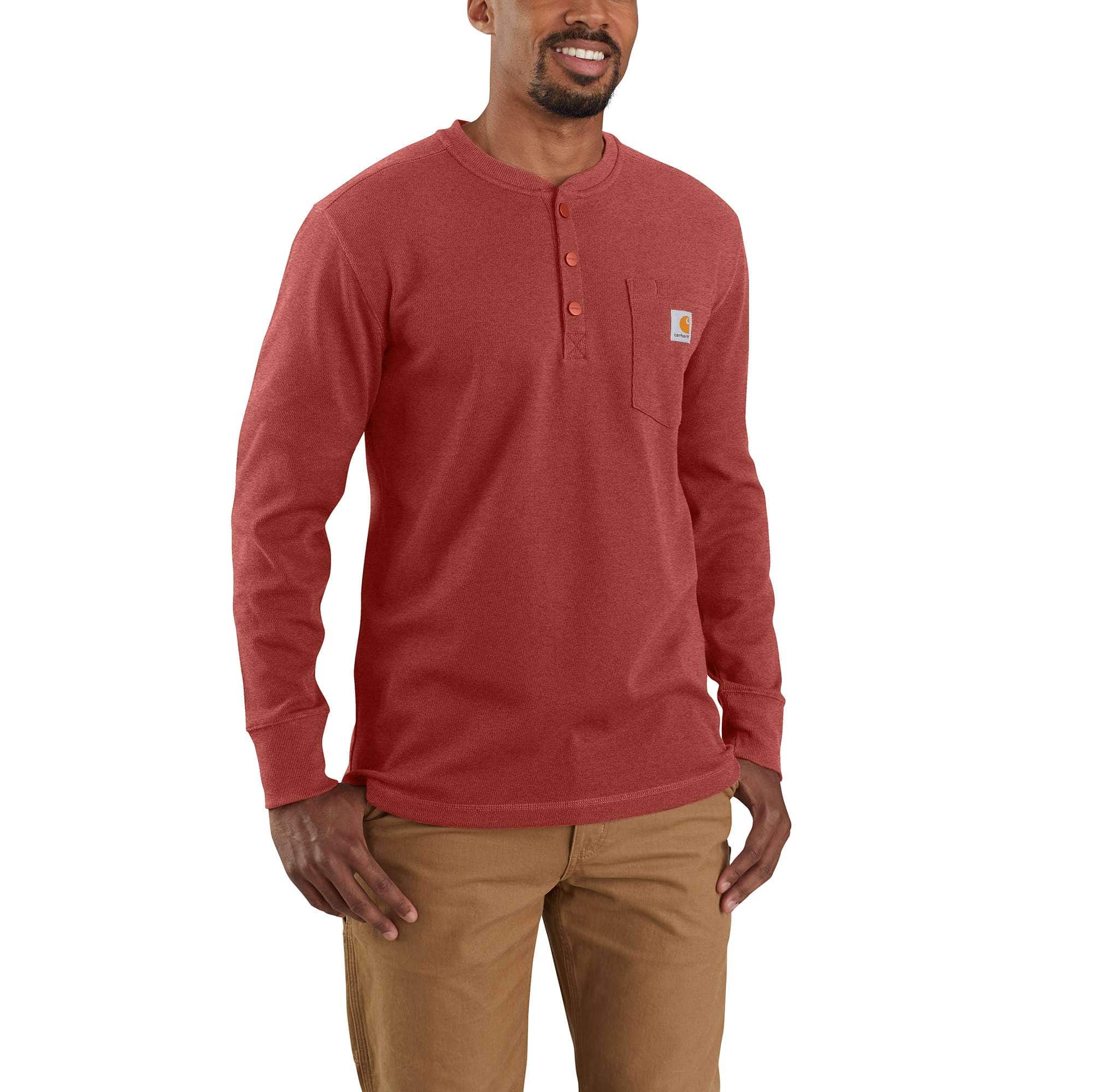Relaxed Fit Heavyweight Long-Sleeve Henley Pocket Thermal Shirt