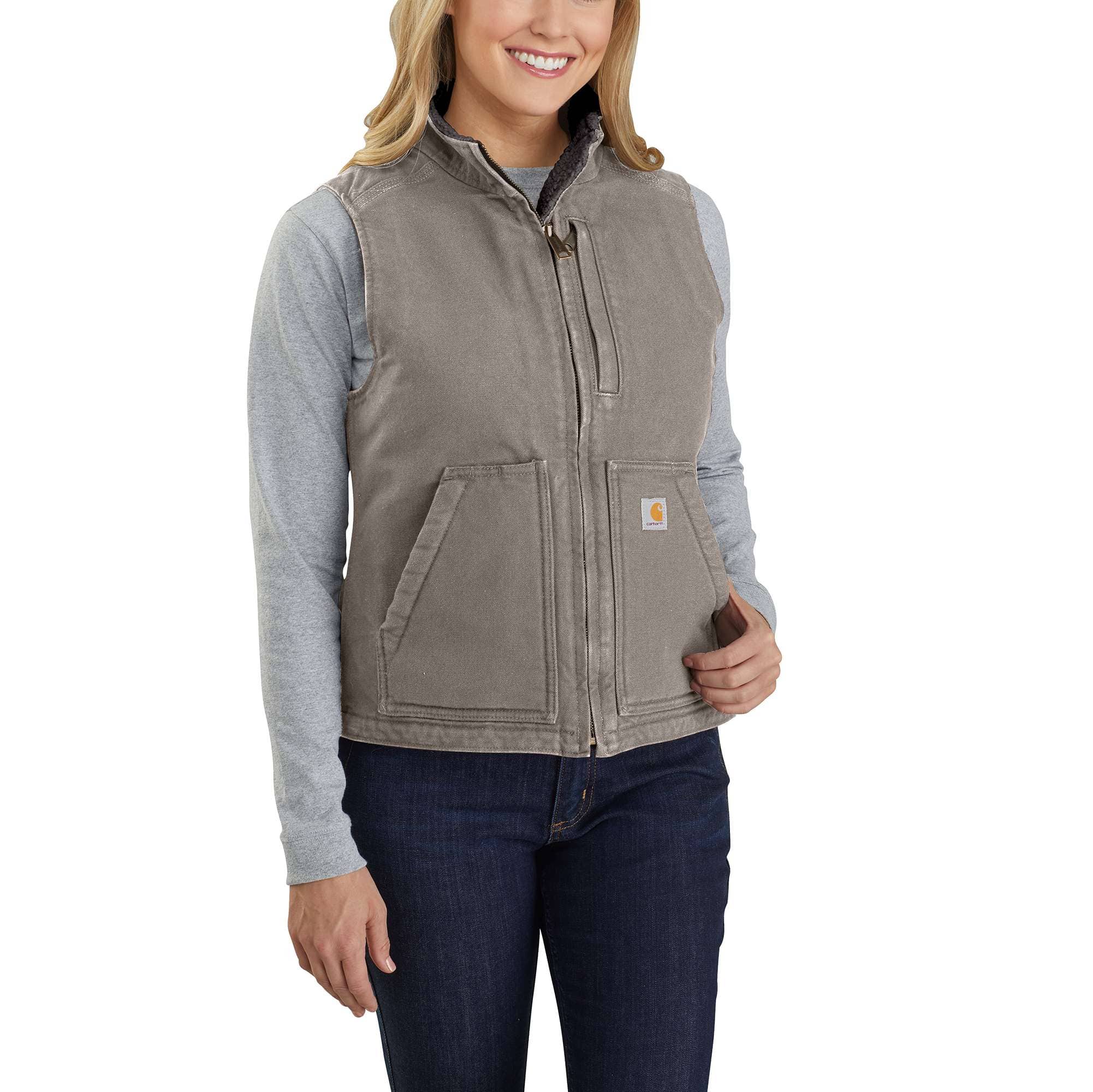 Women's Relaxed Fit Washed Duck Sherpa Lined Mock Neck Vest