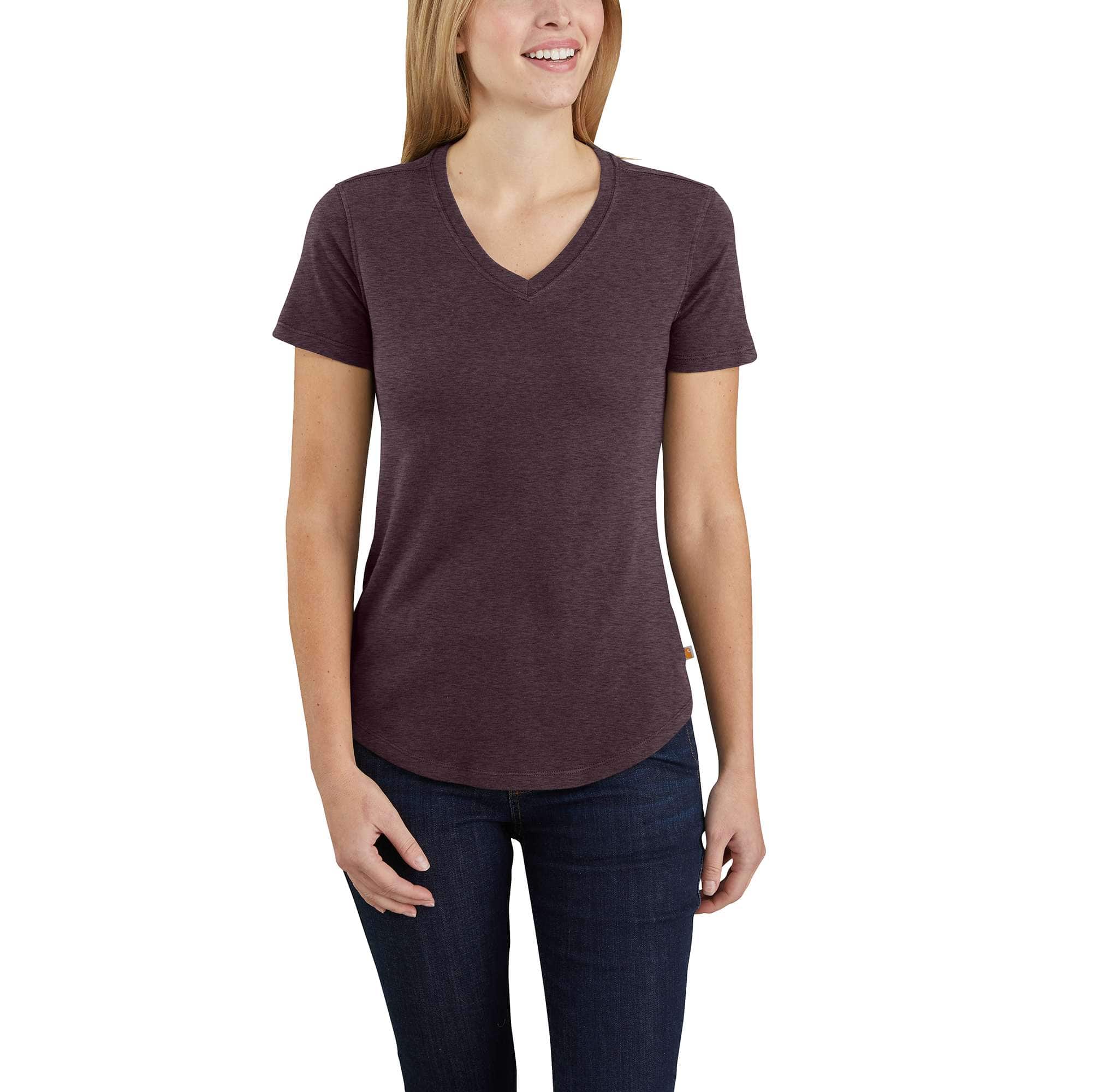 Women's Relaxed Fit Midweight Short Sleeve V Neck T-Shirt