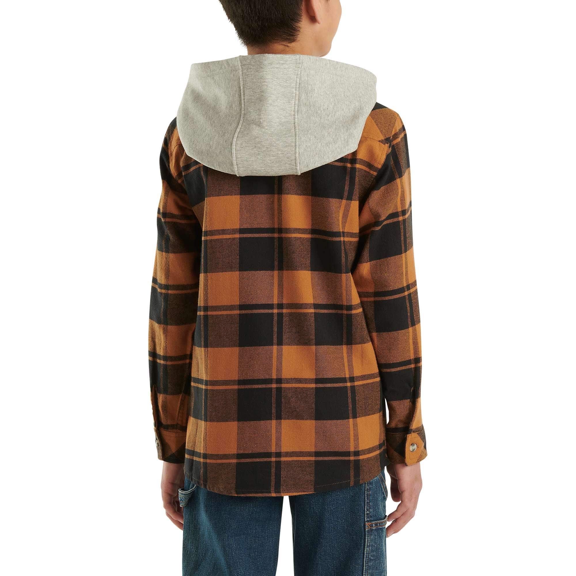Boys' Long-Sleeve Flannel Button-Front Hooded Shirt