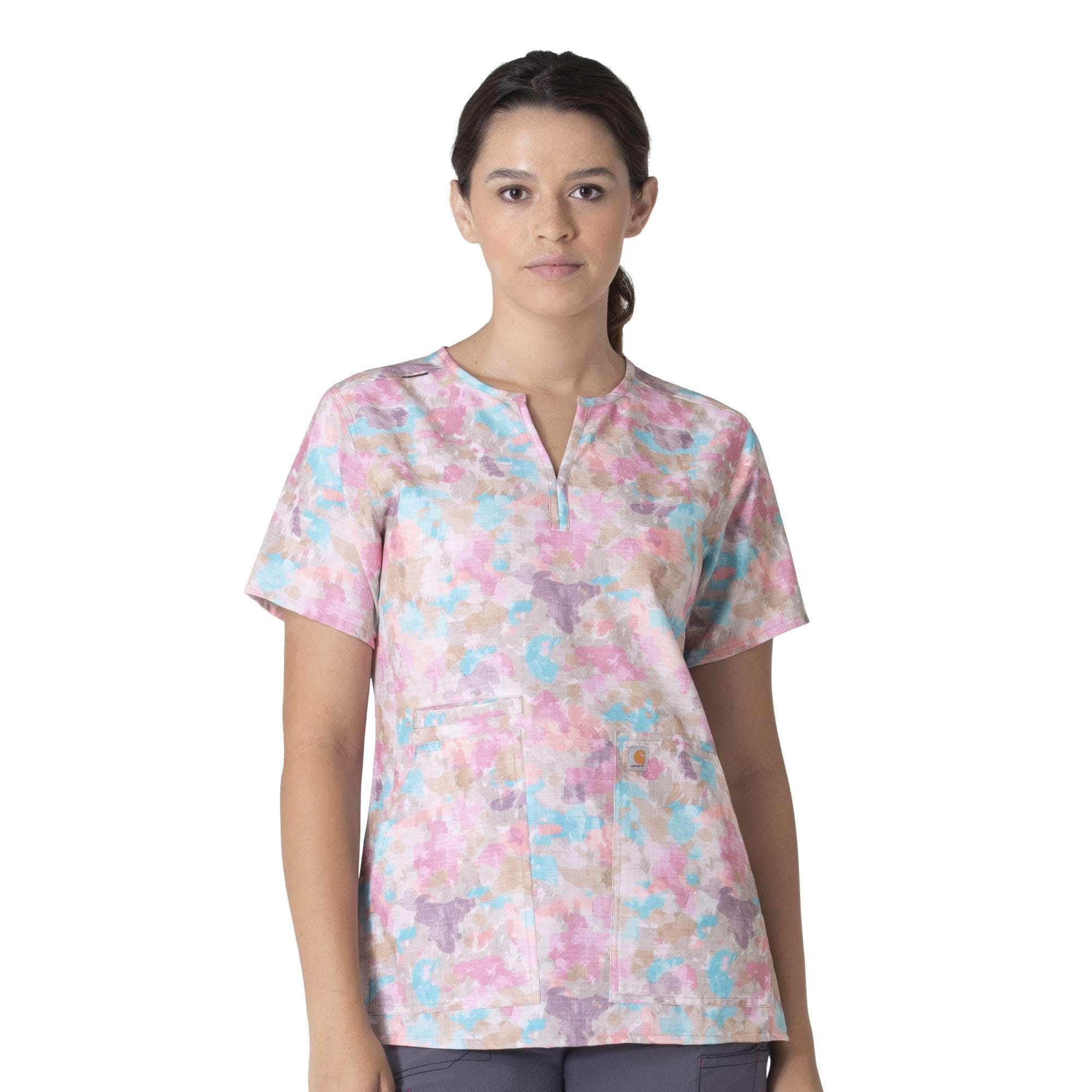 Women's Carhartt Force® Cross-Flex Modern Fit Notch Neck Print Scrub Top