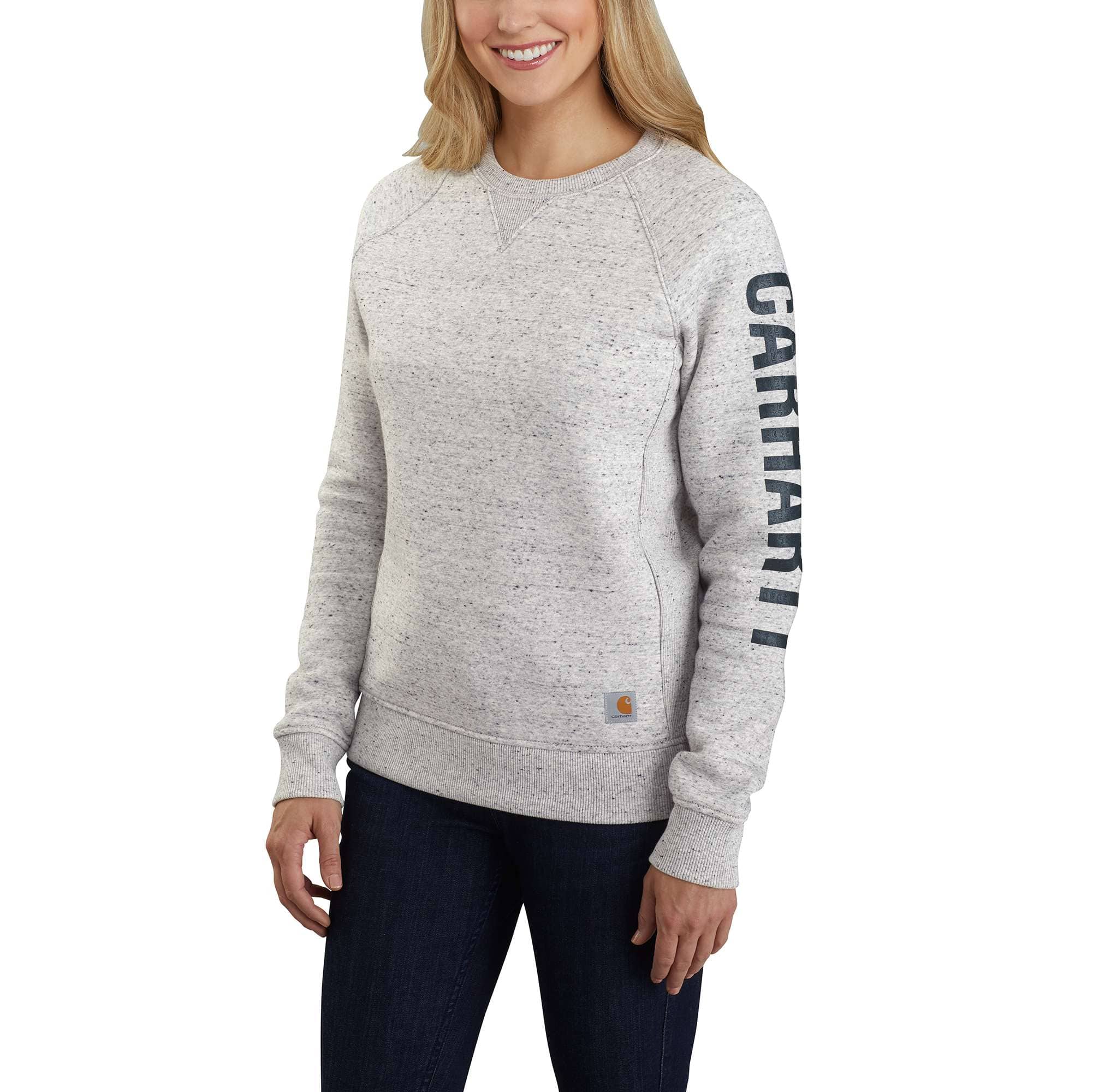 Women's Relaxed Fit Midweight Crewneck Block Logo Sleeve Graphic Sweatshirt