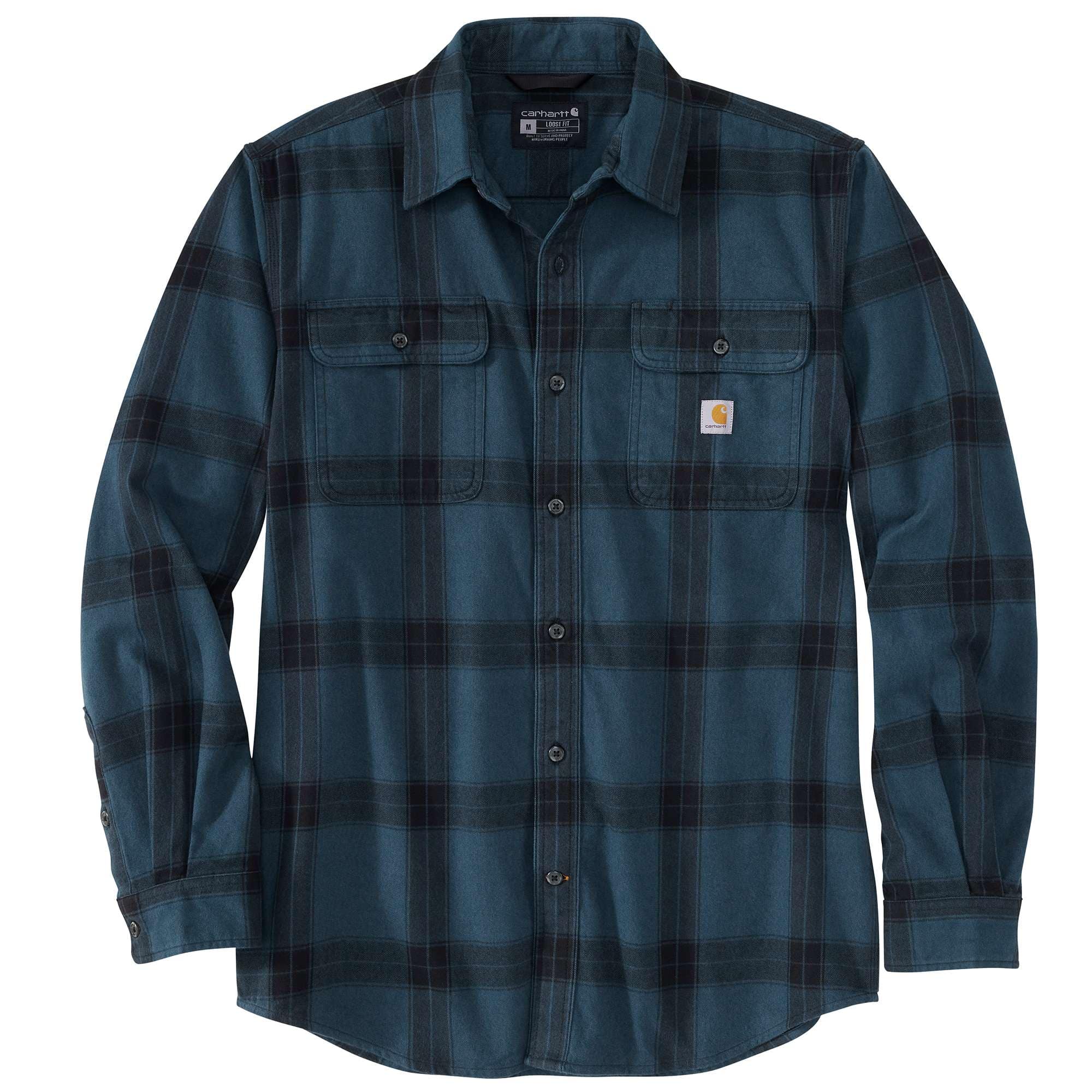 Loose Fit Heavyweight Flannel Long-Sleeve Plaid Shirt