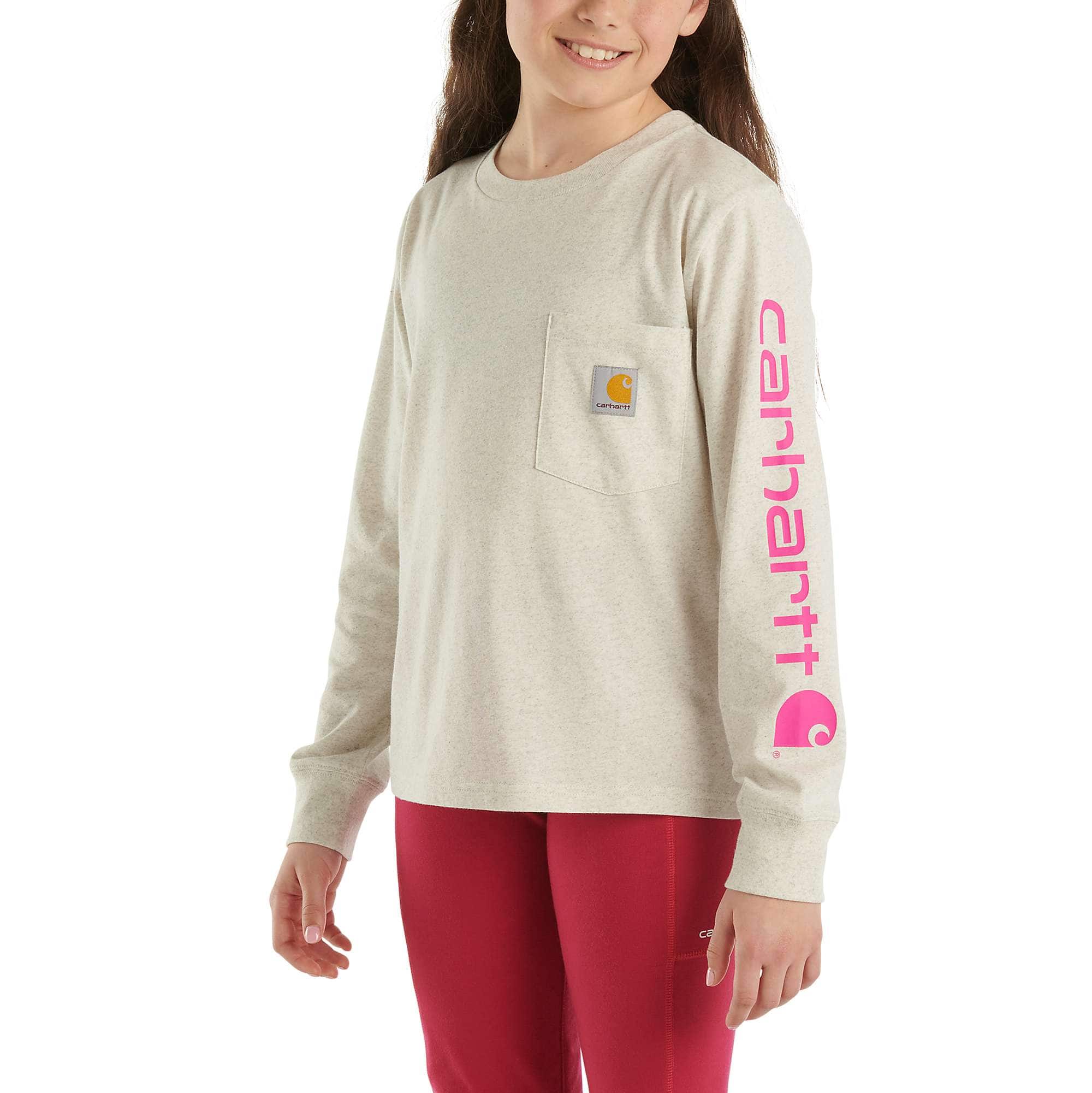 Girls' Long-Sleeve Graphic Pocket Heather T-Shirt