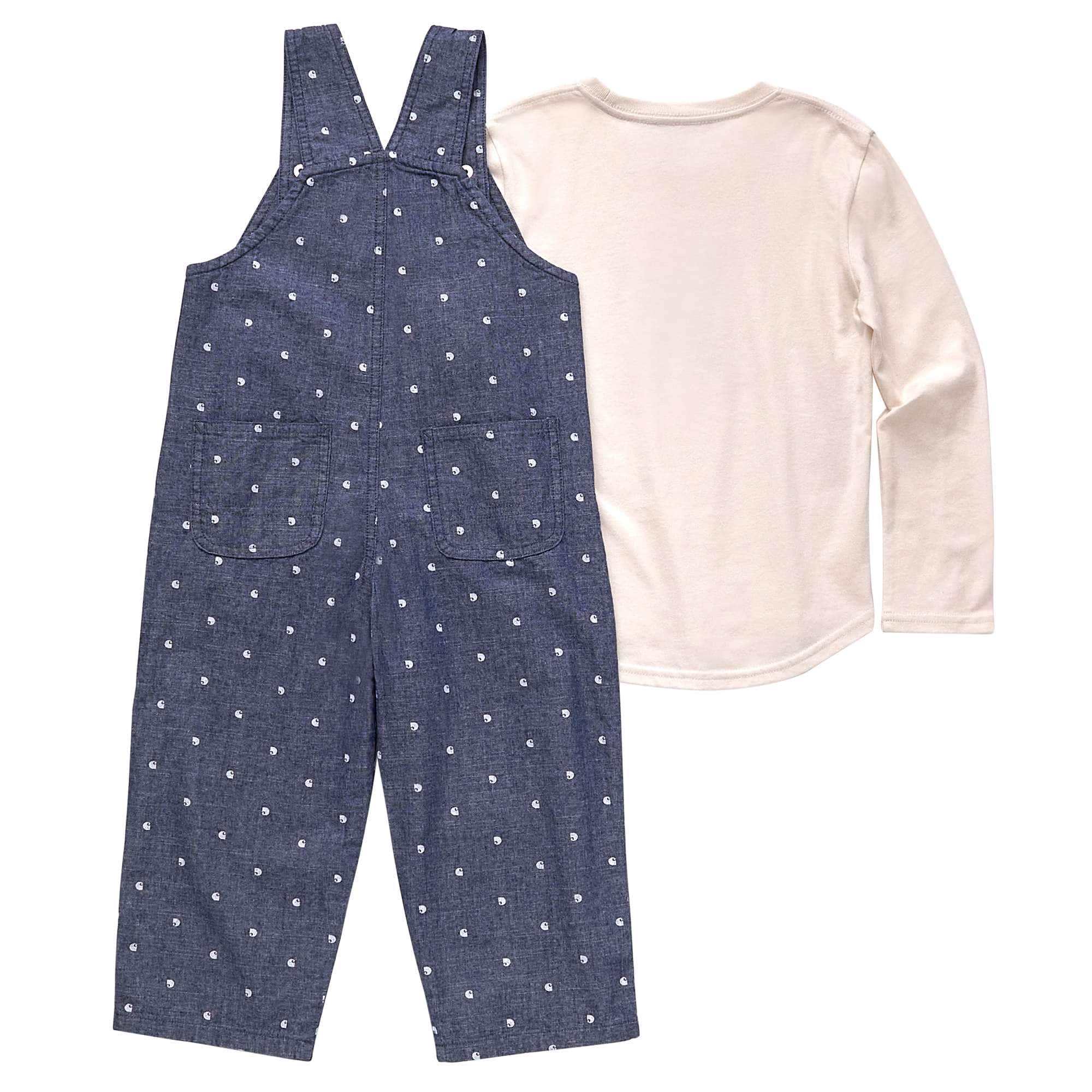 Girls' Long-Sleeve T-Shirt and Print Chambray Overalls Set (Toddler)