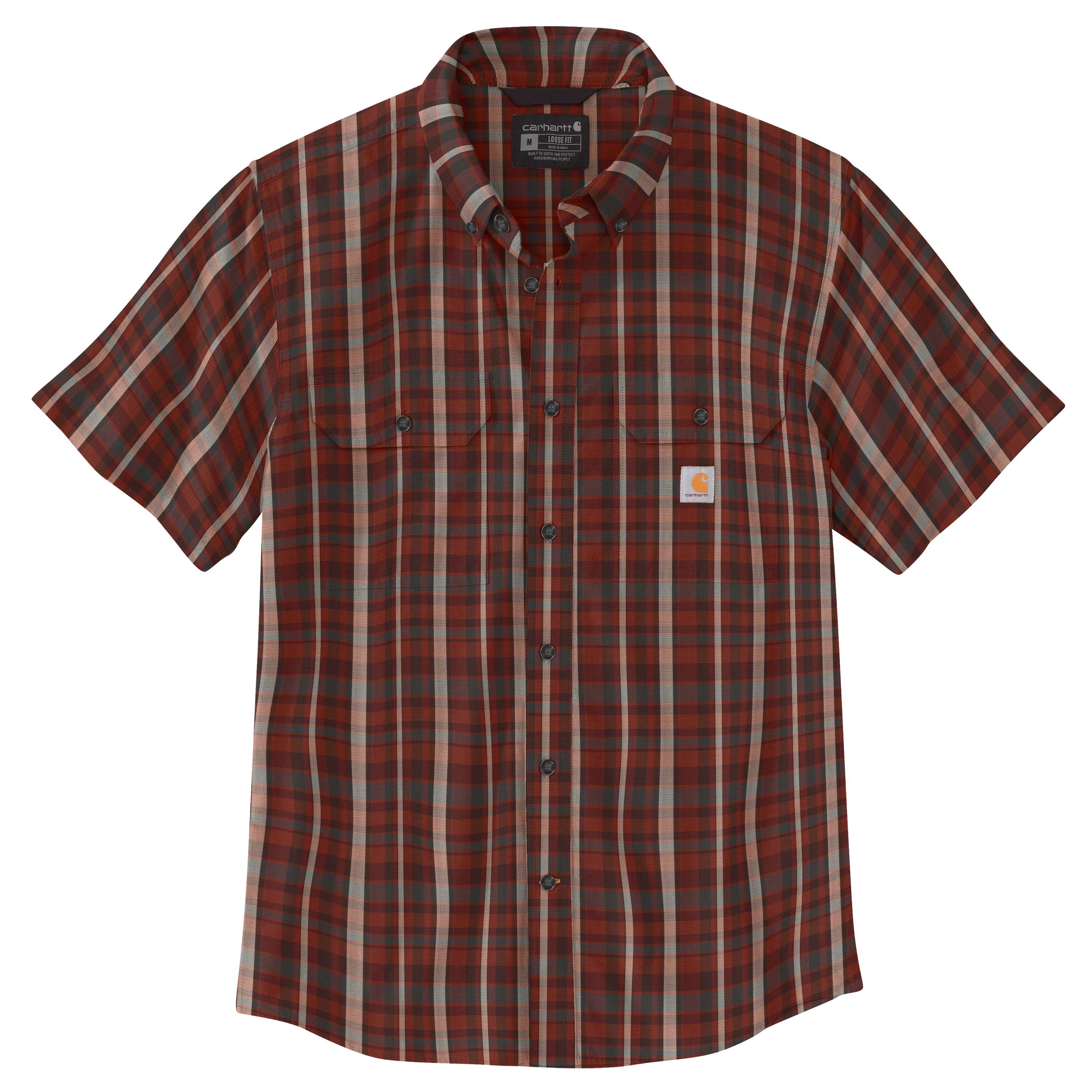 Loose Fit Midweight Short-Sleeve Plaid Shirt