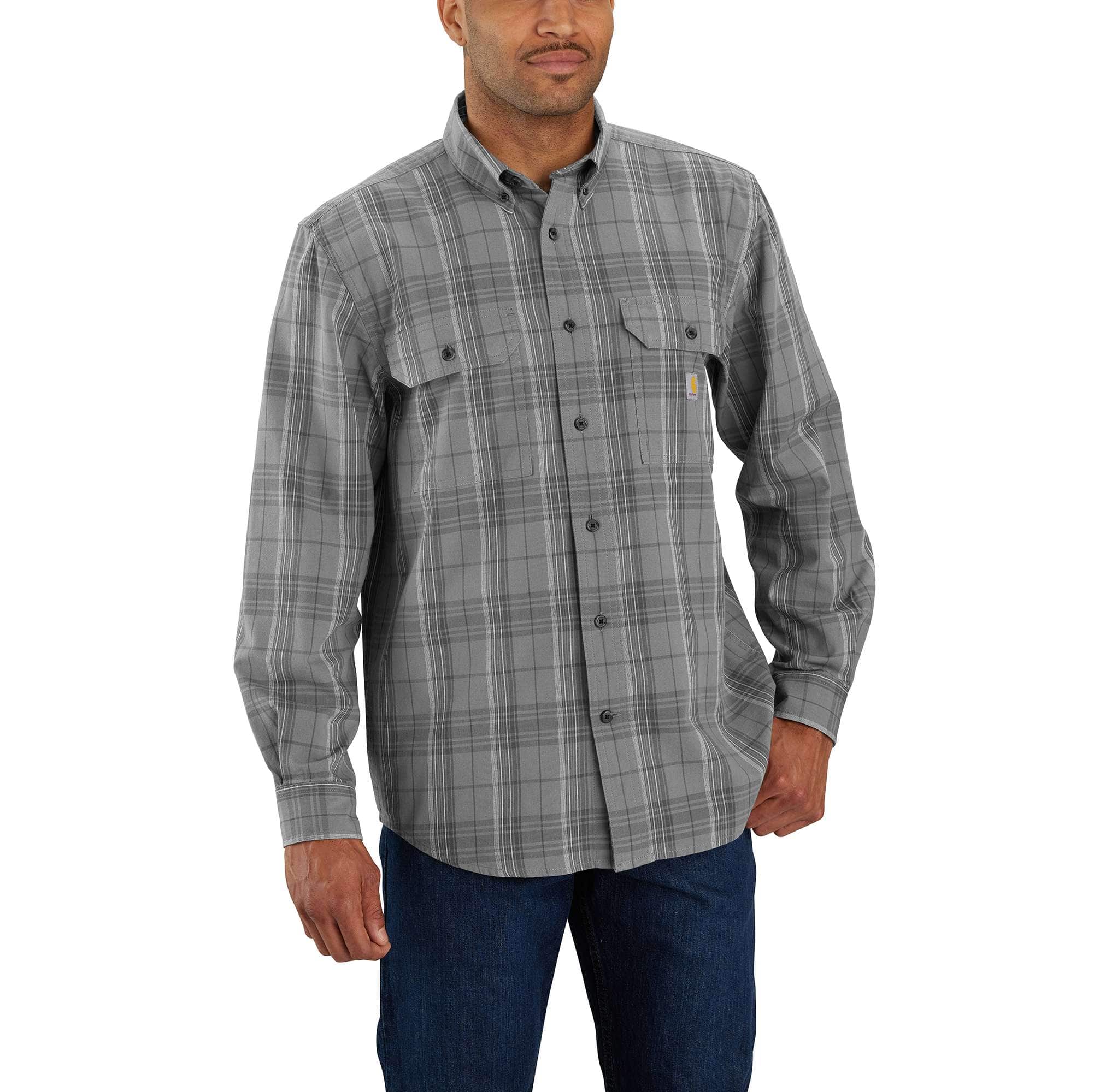 Loose Fit Midweight Chambray Long-Sleeve Plaid Shirt