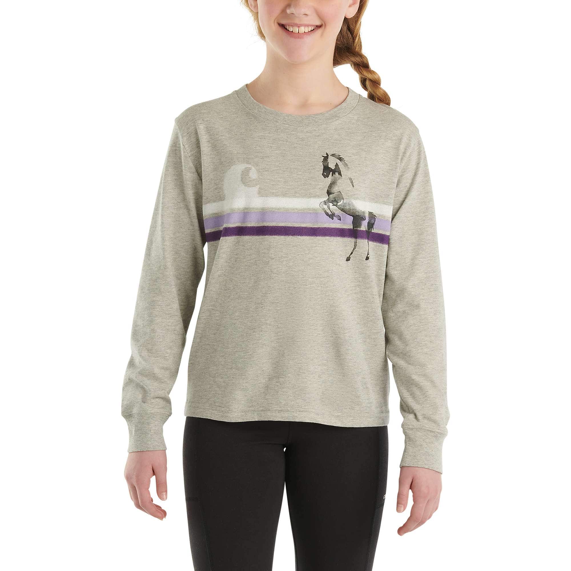Girls' Long-Sleeve Horse Stripe T-Shirt