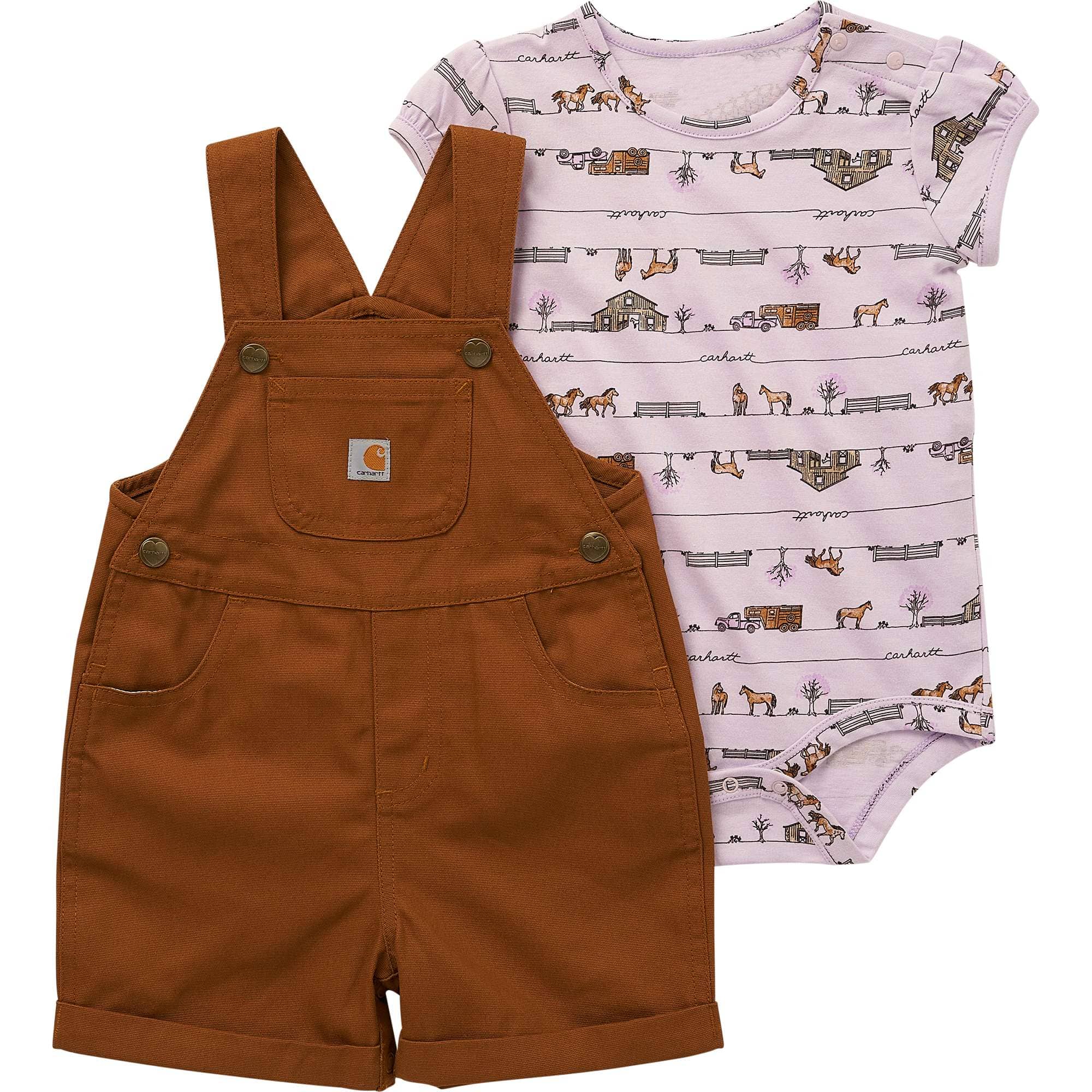 Girls' Short Sleeve Horse Bodysuit Shortall Set (Infant)