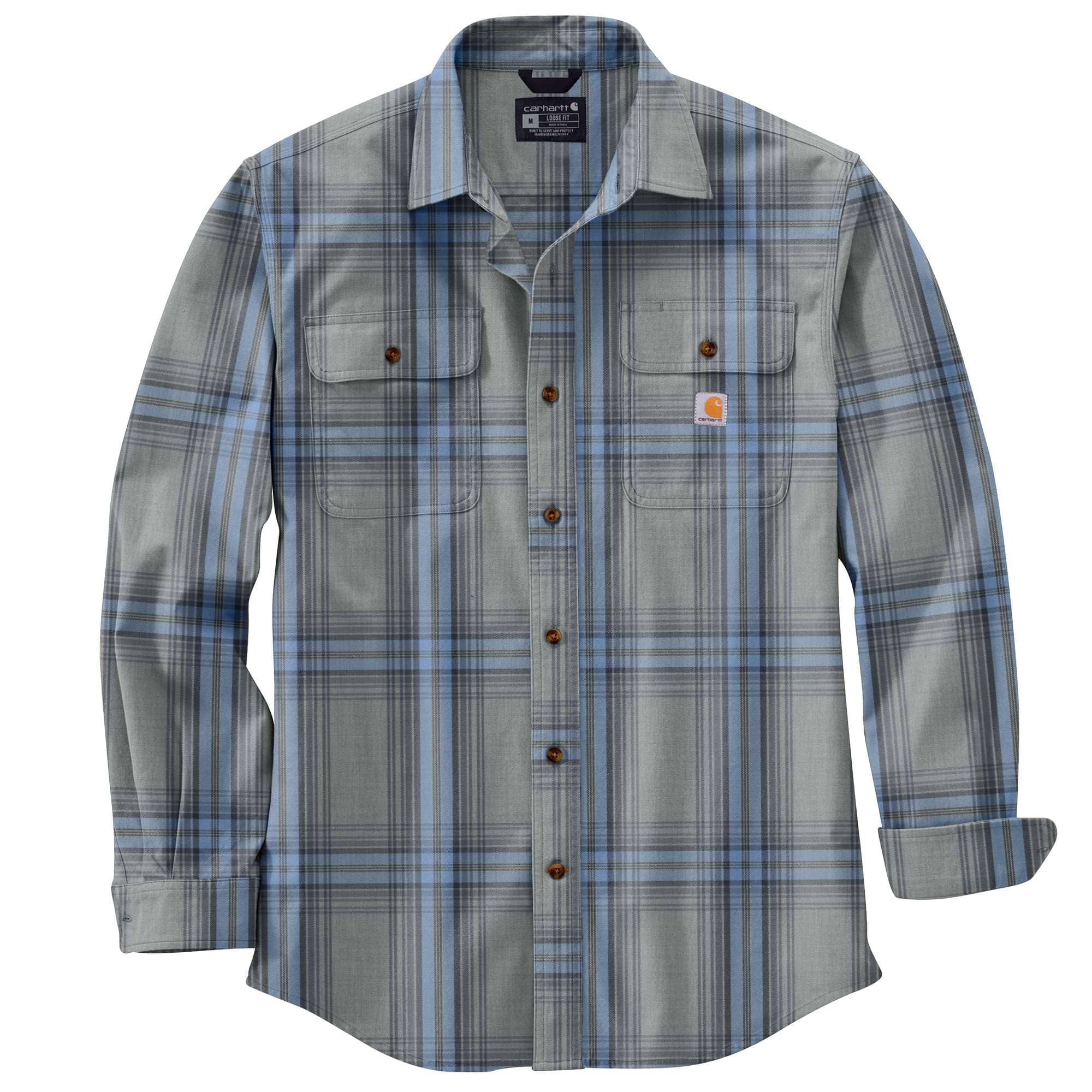 Loose Fit Heavyweight Flannel Long-Sleeve Plaid Shirt