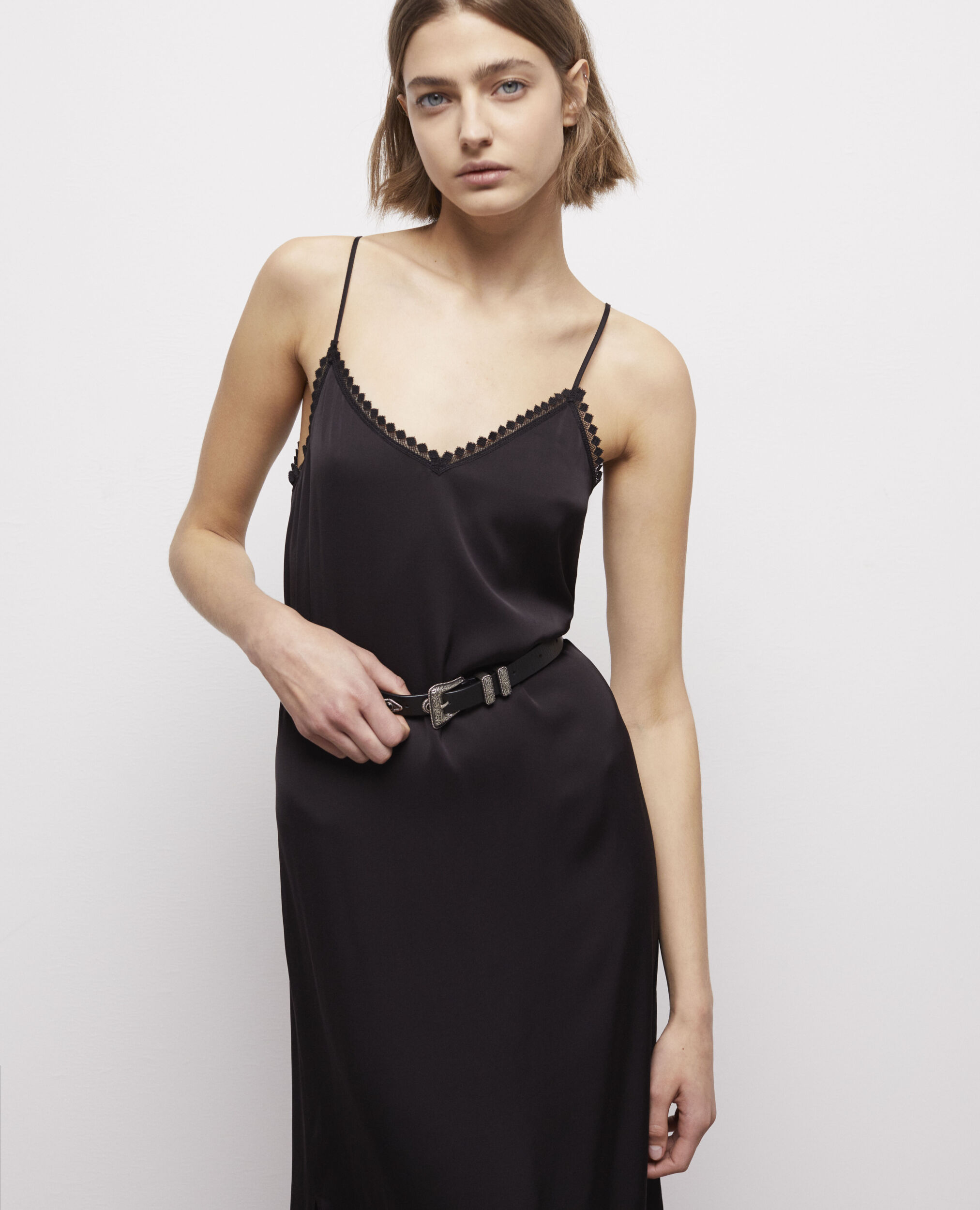 Long black lace dress BLACK