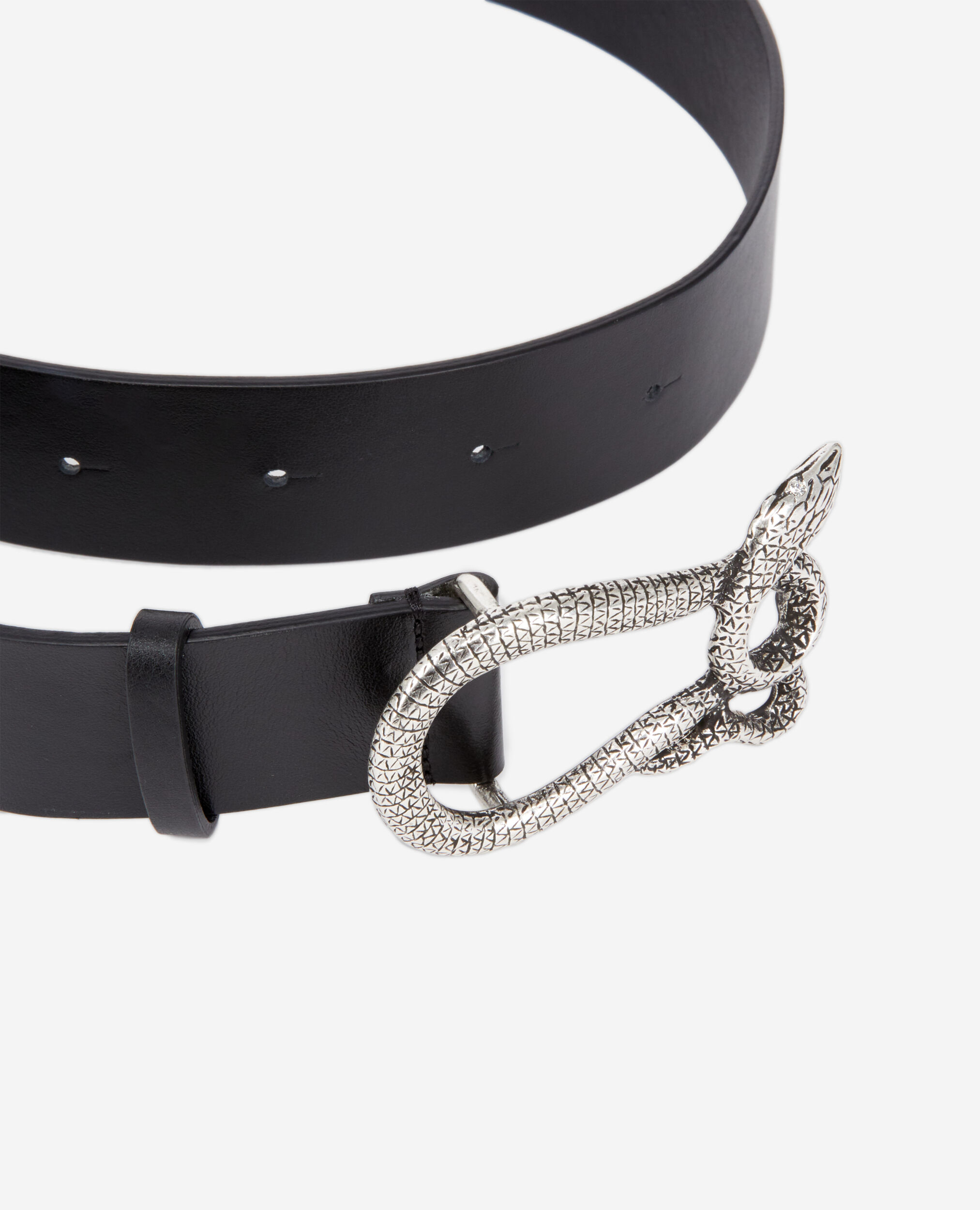Black leather belt with snake buckle BLACK