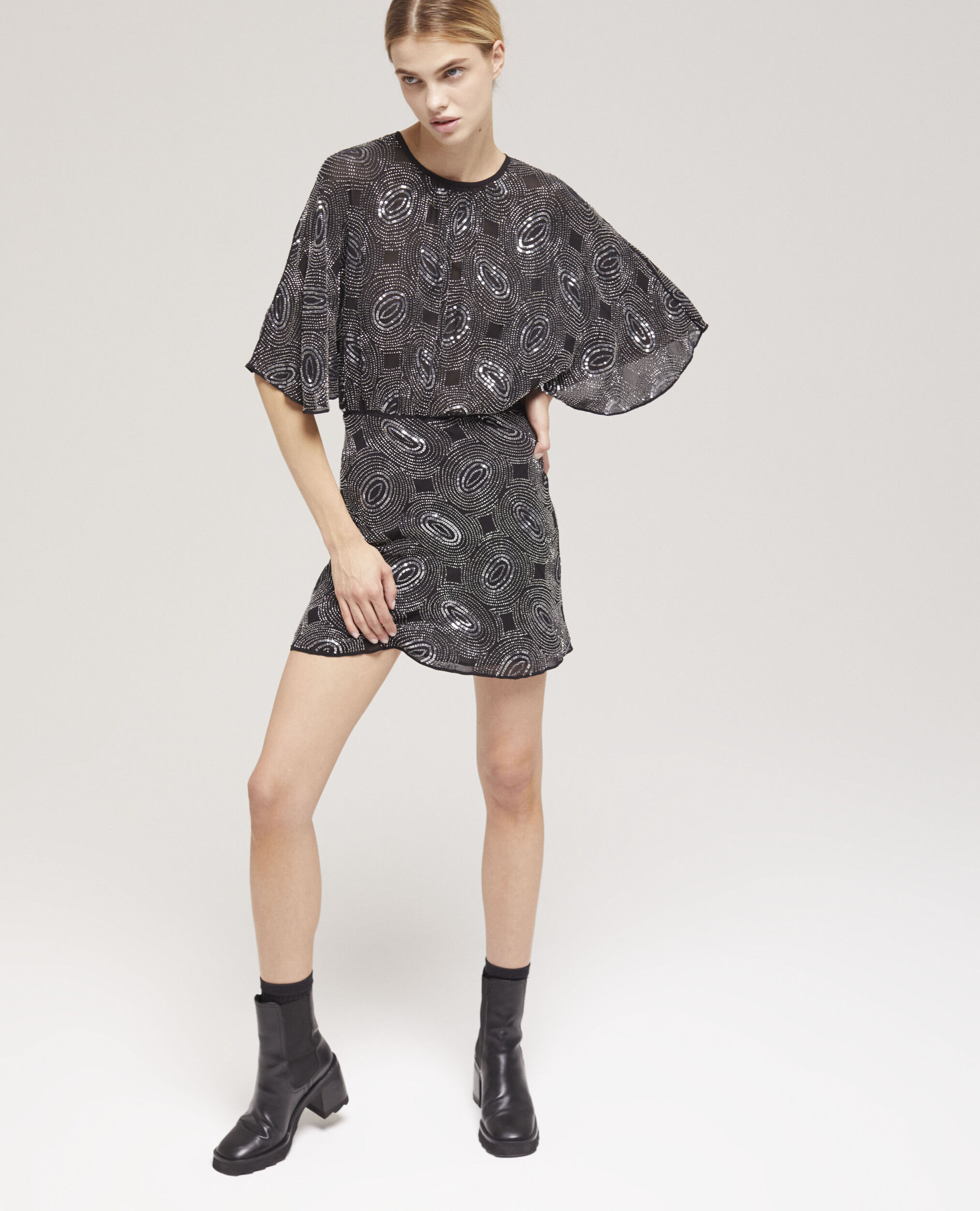 Short black dress with rhinestones BLACK