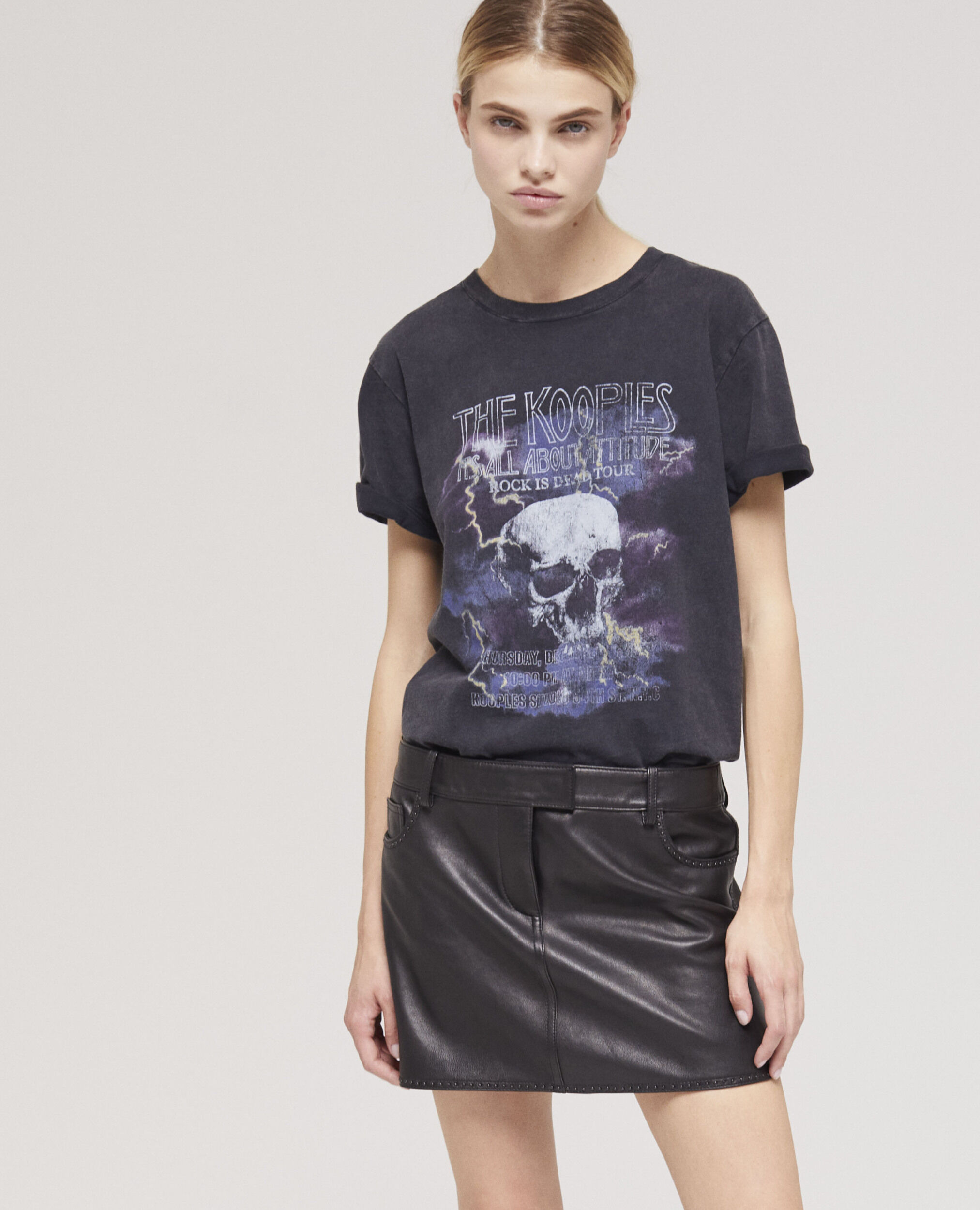 Black leather skirt with studs BLACK