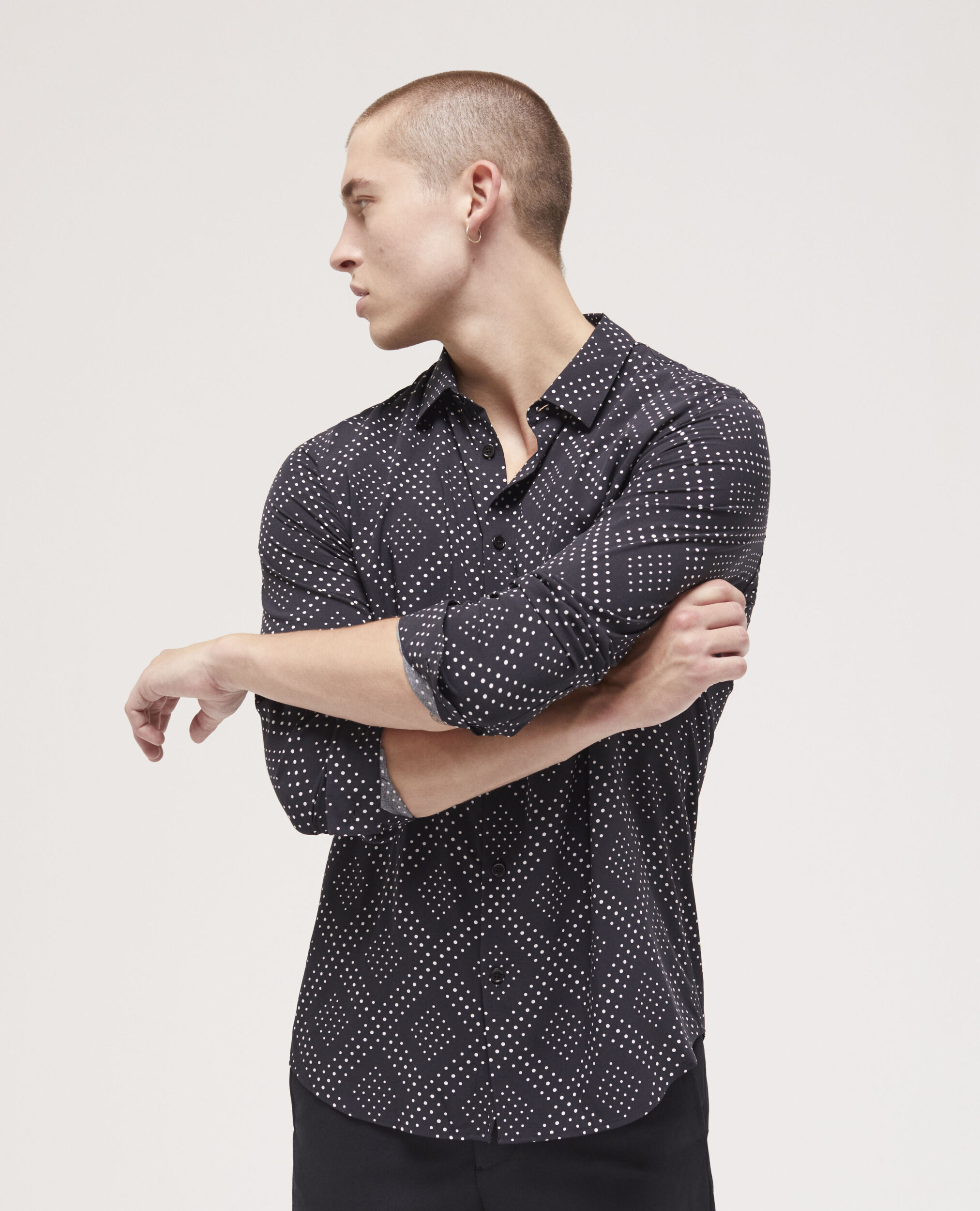 Printed shirt with classic collar BLACK WHITE