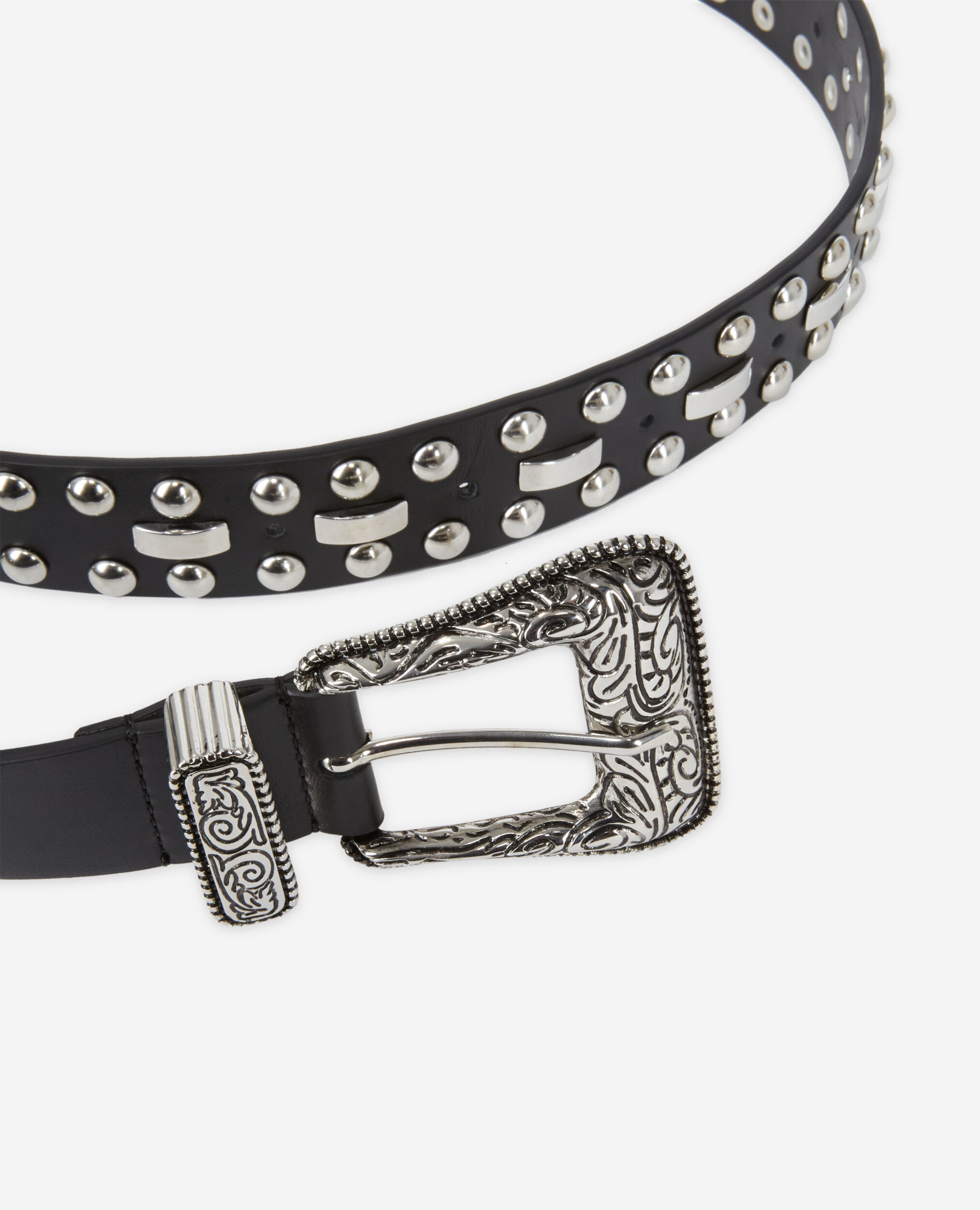 Black leather belt with studs BLACK